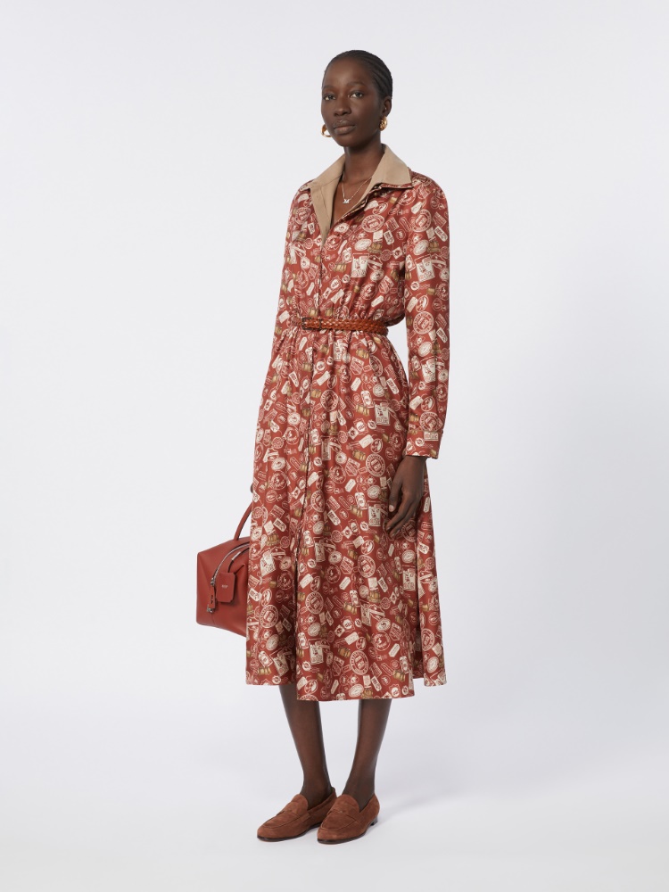 Printed silk shirt dress - 褐色 - Marina Rinaldi - 2