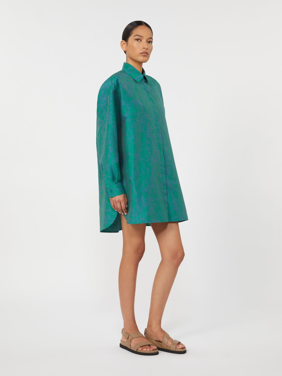 Printed cotton and silk shirt dress - 绿色 - Marina Rinaldi - 2