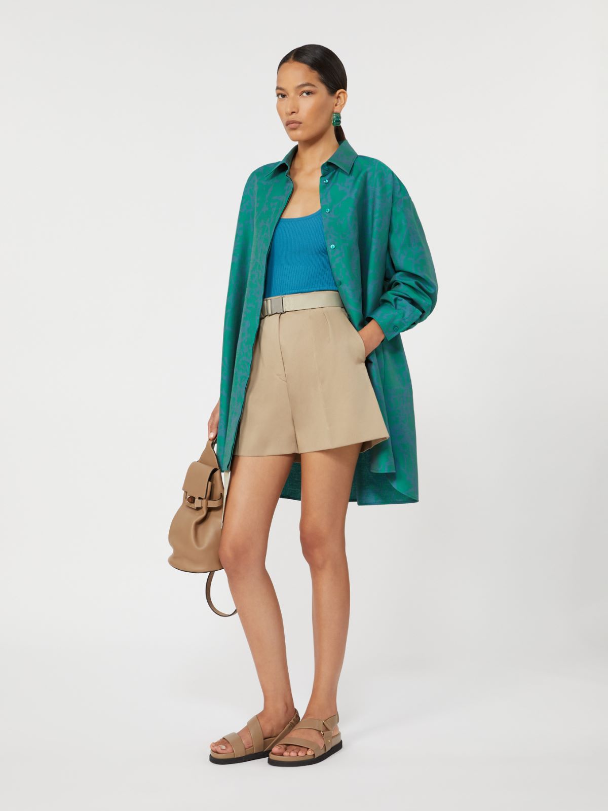 Printed cotton and silk shirt dress - 绿色 - Marina Rinaldi