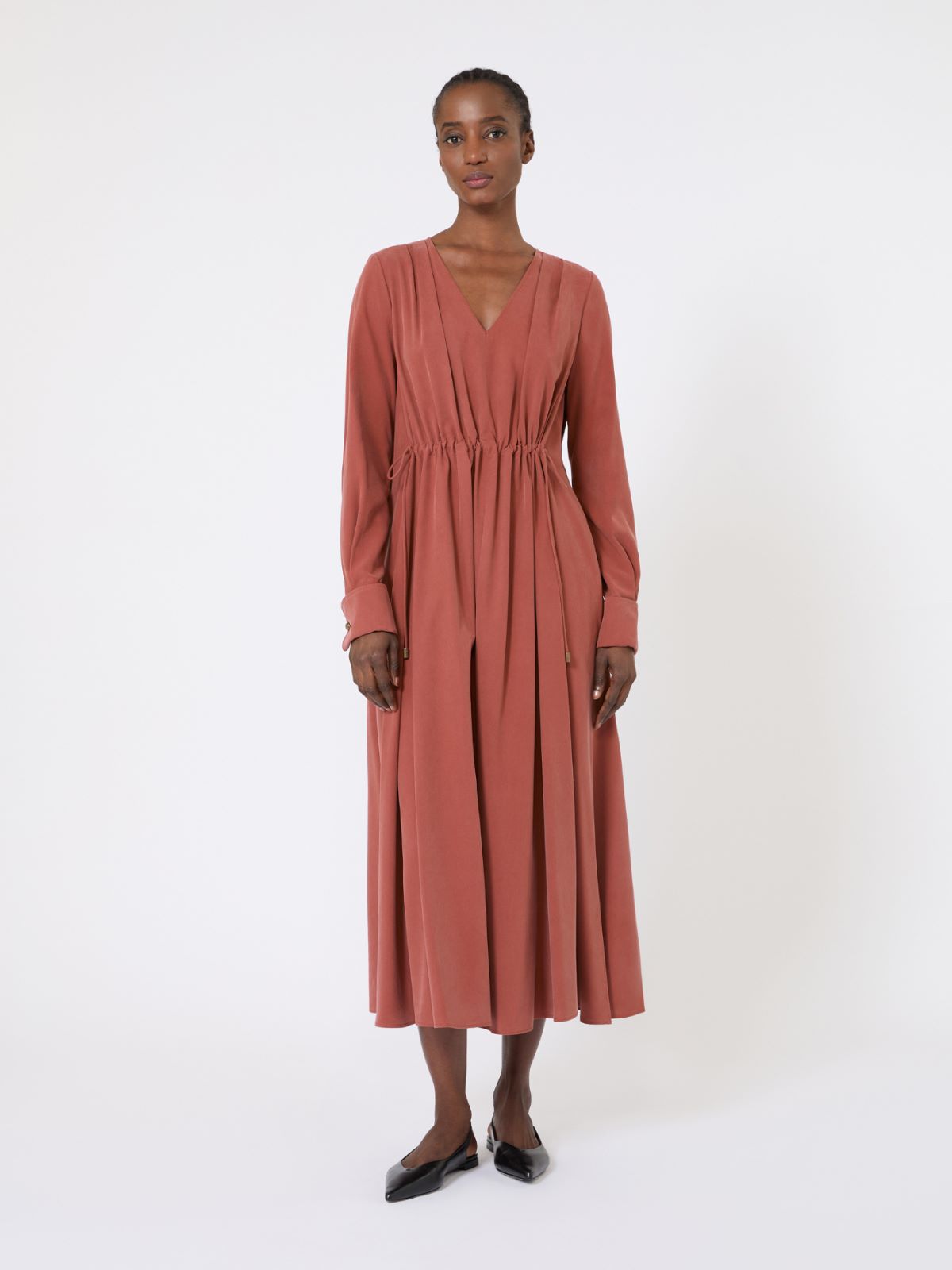 Washed silk canvas dress - 褐色 - Marina Rinaldi - 2
