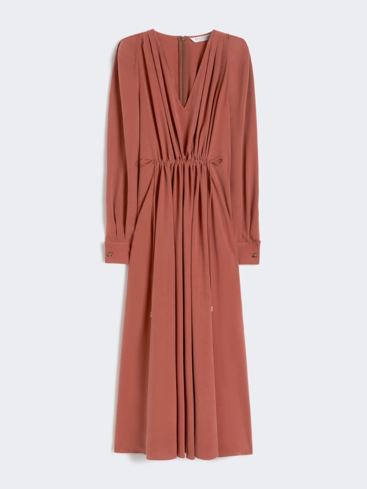 Washed silk canvas dress - 褐色 - Marina Rinaldi