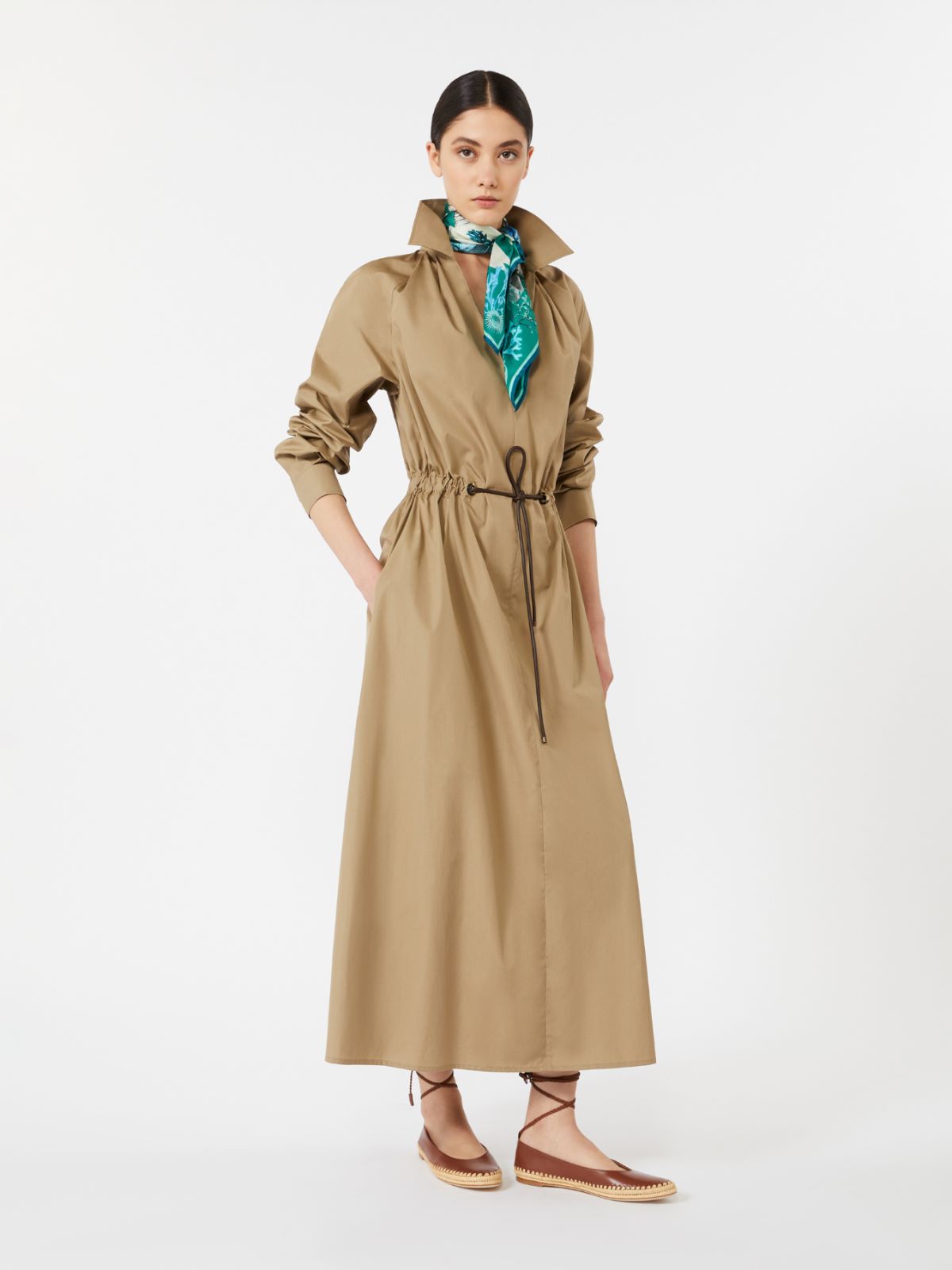 棉府绸衬衫式连衣裙 - 绿色 - Marina Rinaldi