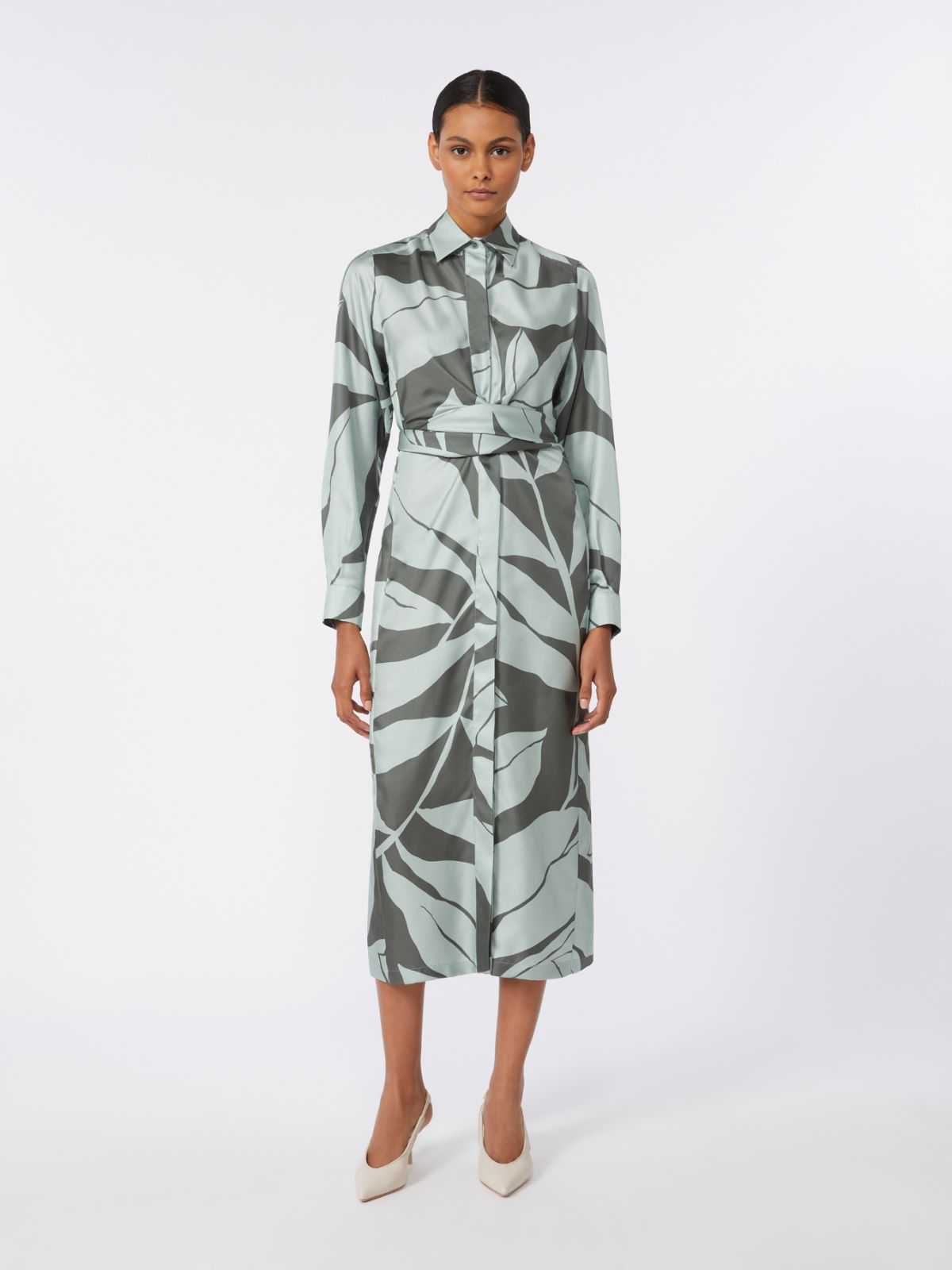 Printed silk shirt dress - 绿色 - Marina Rinaldi - 2