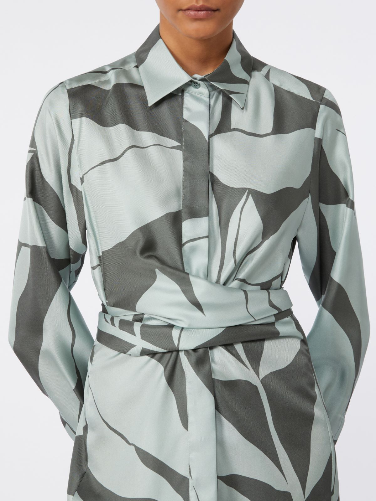 Printed silk shirt dress - 绿色 - Marina Rinaldi - 4