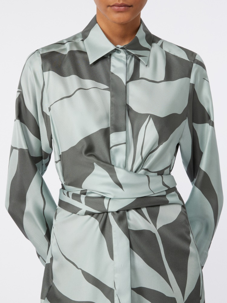 Printed silk shirt dress - 绿色 - Marina Rinaldi - 4