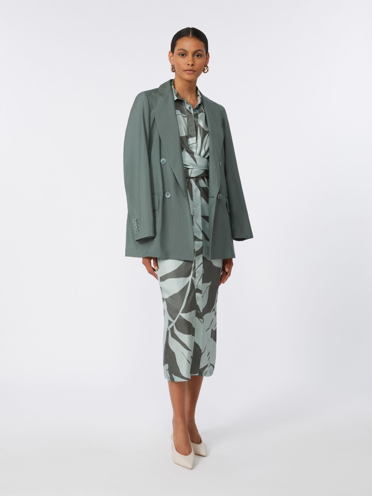 Printed silk shirt dress - 绿色 - Marina Rinaldi