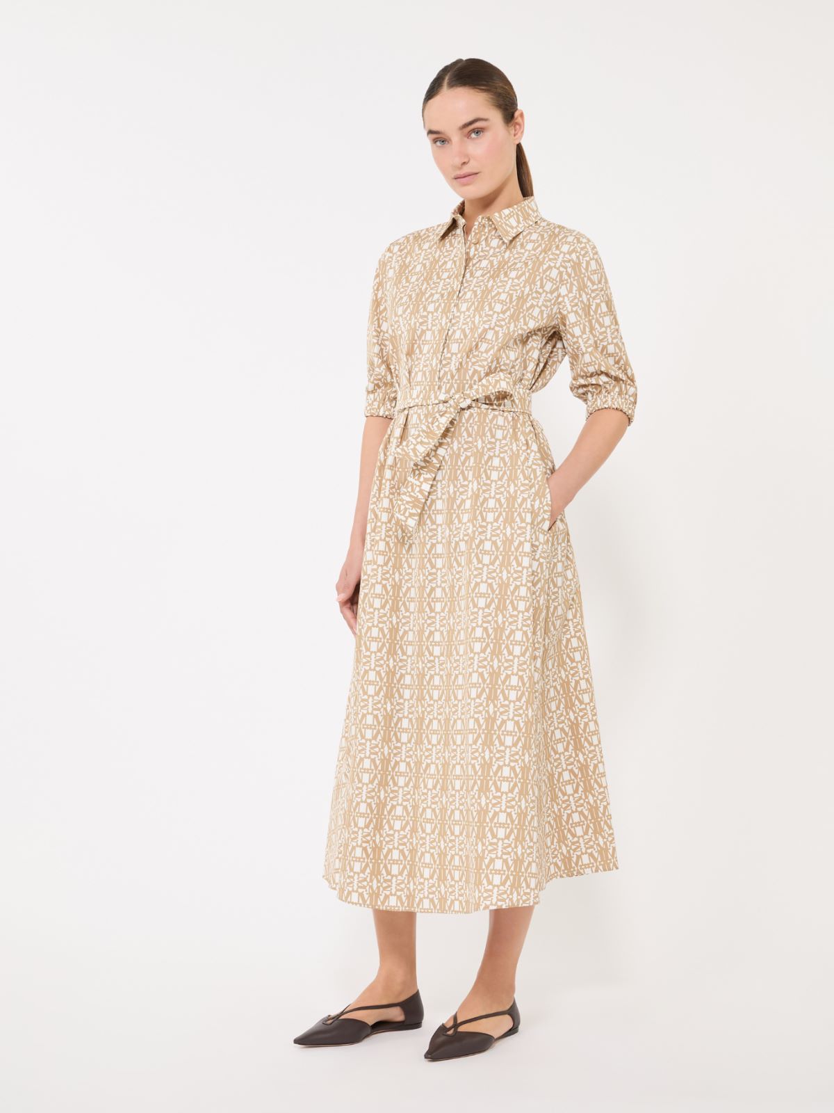 Printed poplin shirt dress - 白色 - Marina Rinaldi