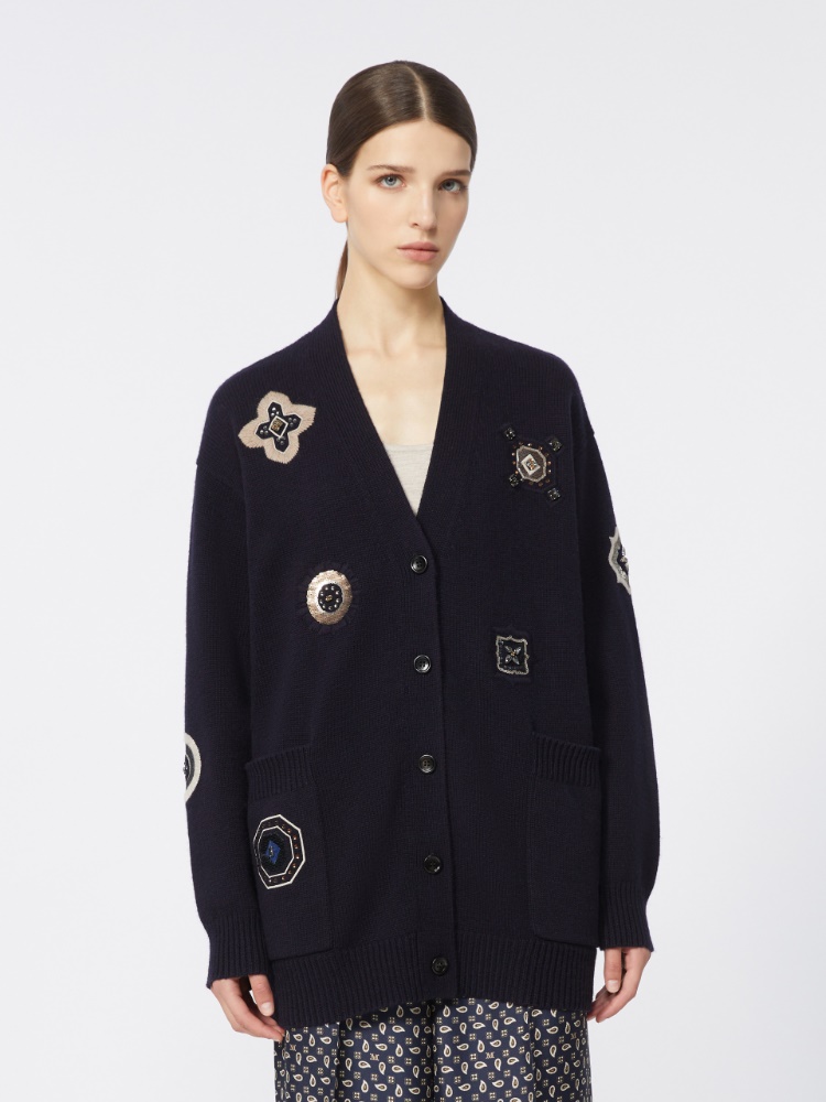 绵羊毛山羊绒混纺长款开衫 - 蓝色 - Marina Rinaldi - 2