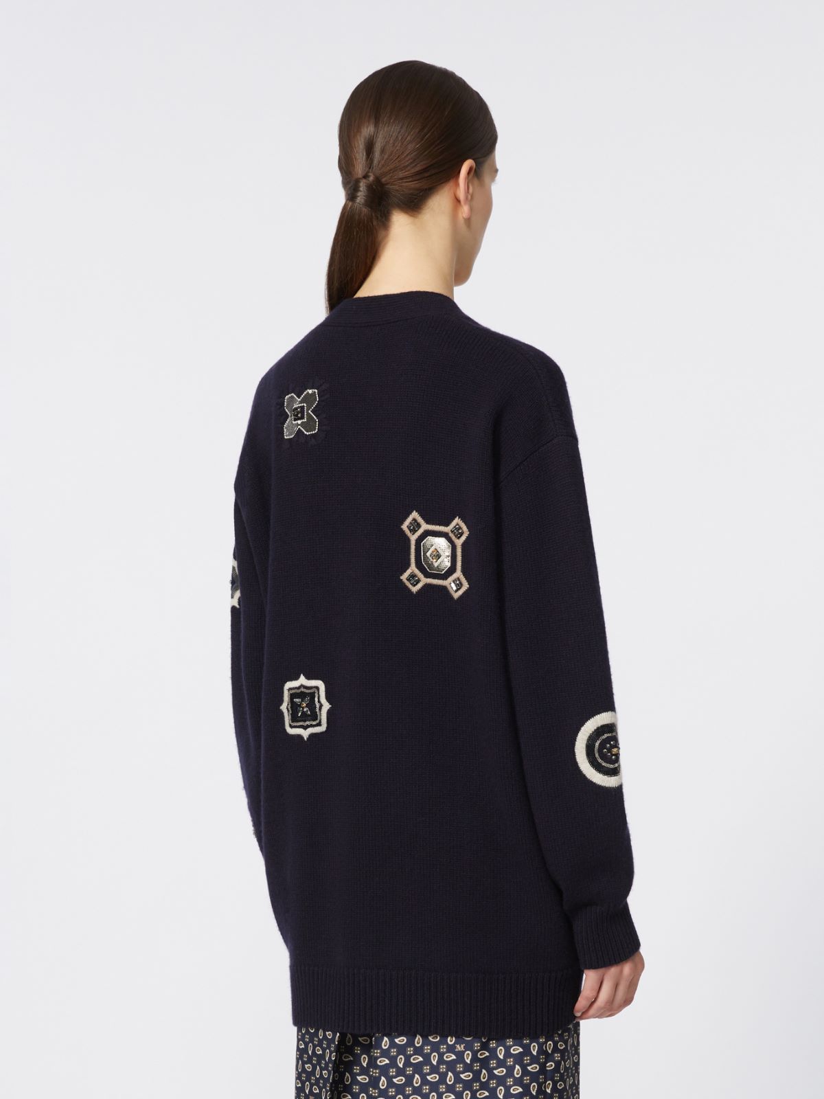 绵羊毛山羊绒混纺长款开衫 - 蓝色 - Marina Rinaldi - 3