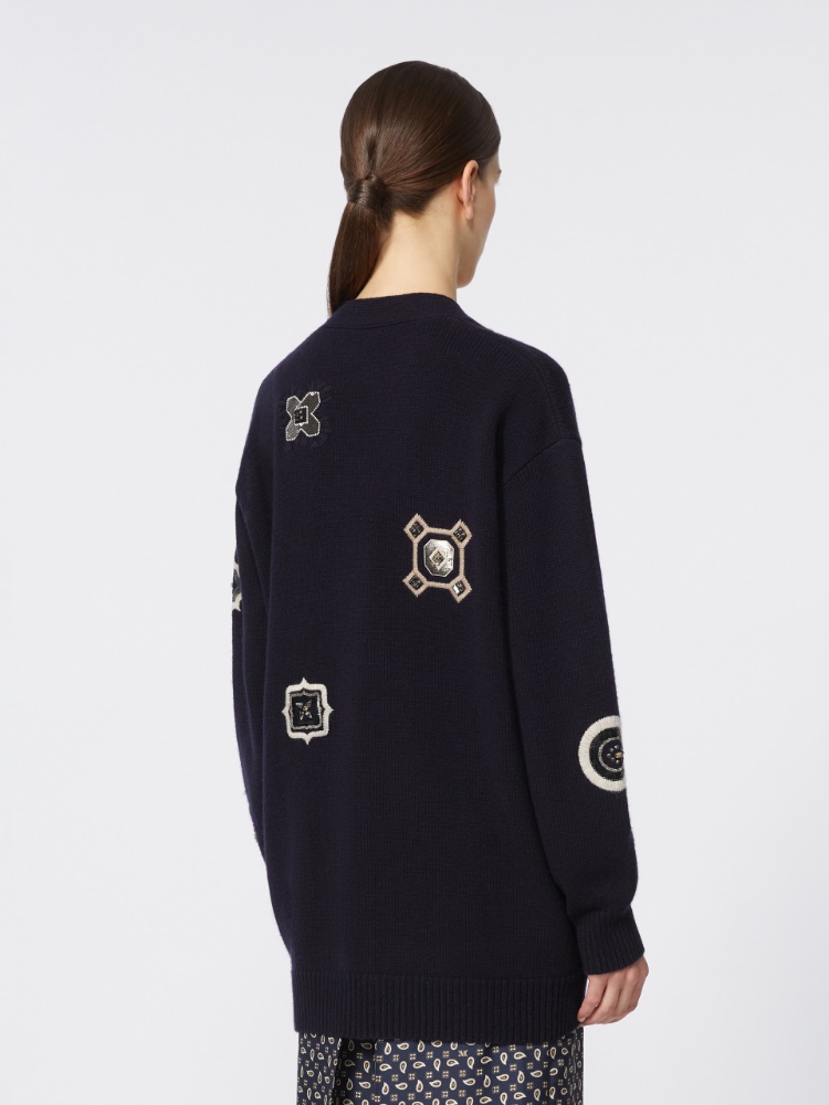 绵羊毛山羊绒混纺长款开衫 - 蓝色 - Marina Rinaldi - 3