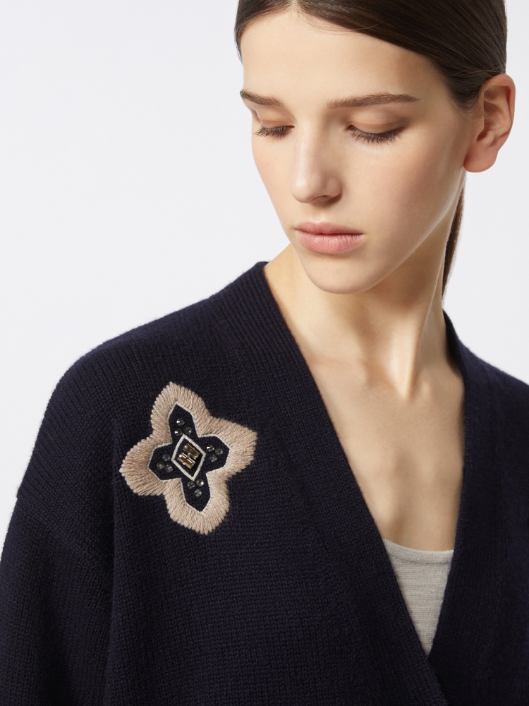 绵羊毛山羊绒混纺长款开衫 - 蓝色 - Marina Rinaldi - 4