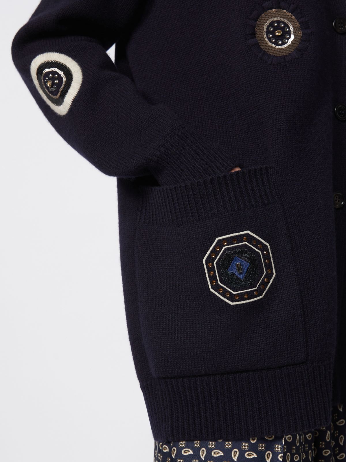 绵羊毛山羊绒混纺长款开衫 - 蓝色 - Marina Rinaldi - 5