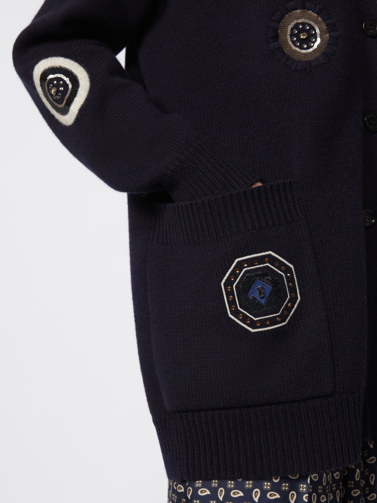 绵羊毛山羊绒混纺长款开衫 - 蓝色 - Marina Rinaldi - 5