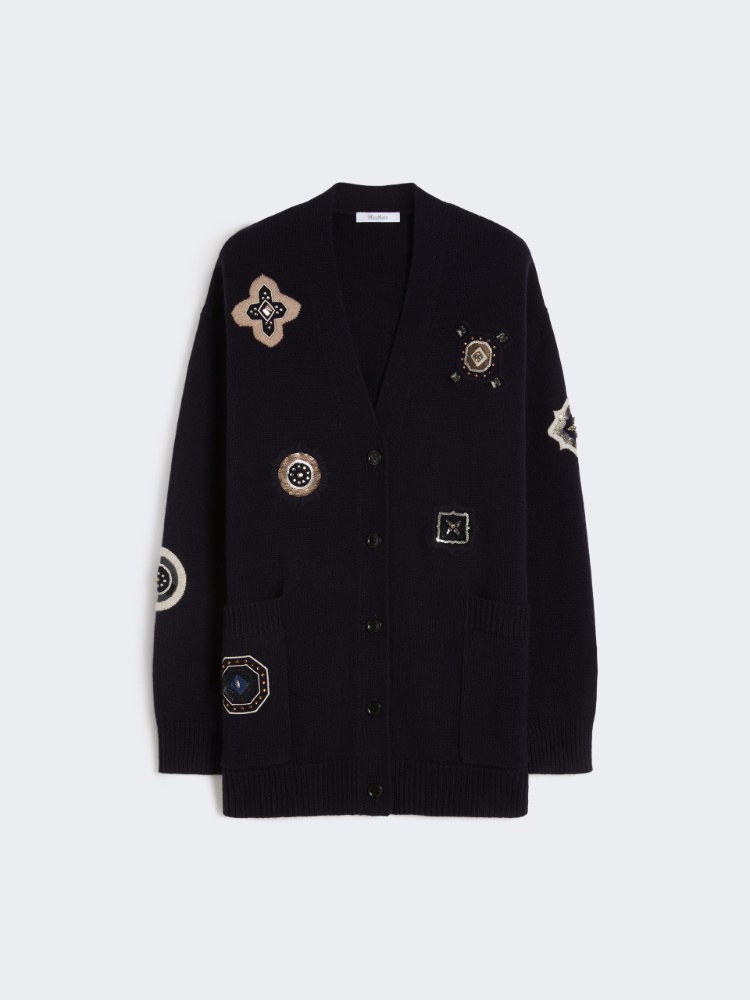 绵羊毛山羊绒混纺长款开衫 - 蓝色 - Marina Rinaldi