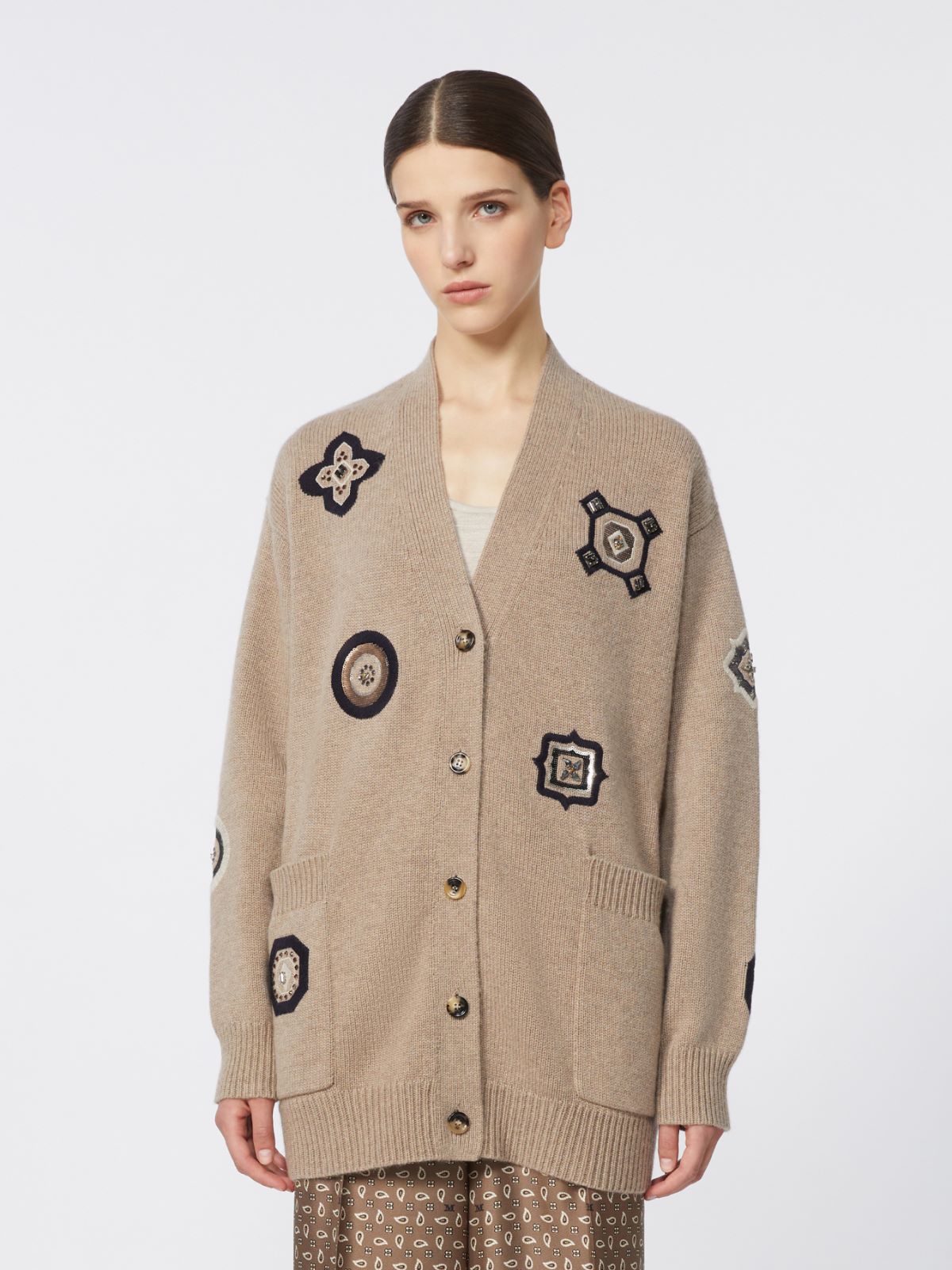 绵羊毛山羊绒混纺长款开衫 - 米色 - Marina Rinaldi - 2