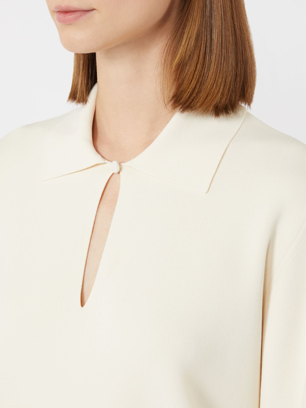 衬衫领纯色针织衫 - 白色 - Marina Rinaldi - 4