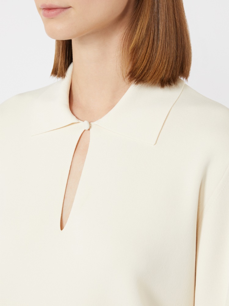 衬衫领纯色针织衫 - 白色 - Marina Rinaldi - 4