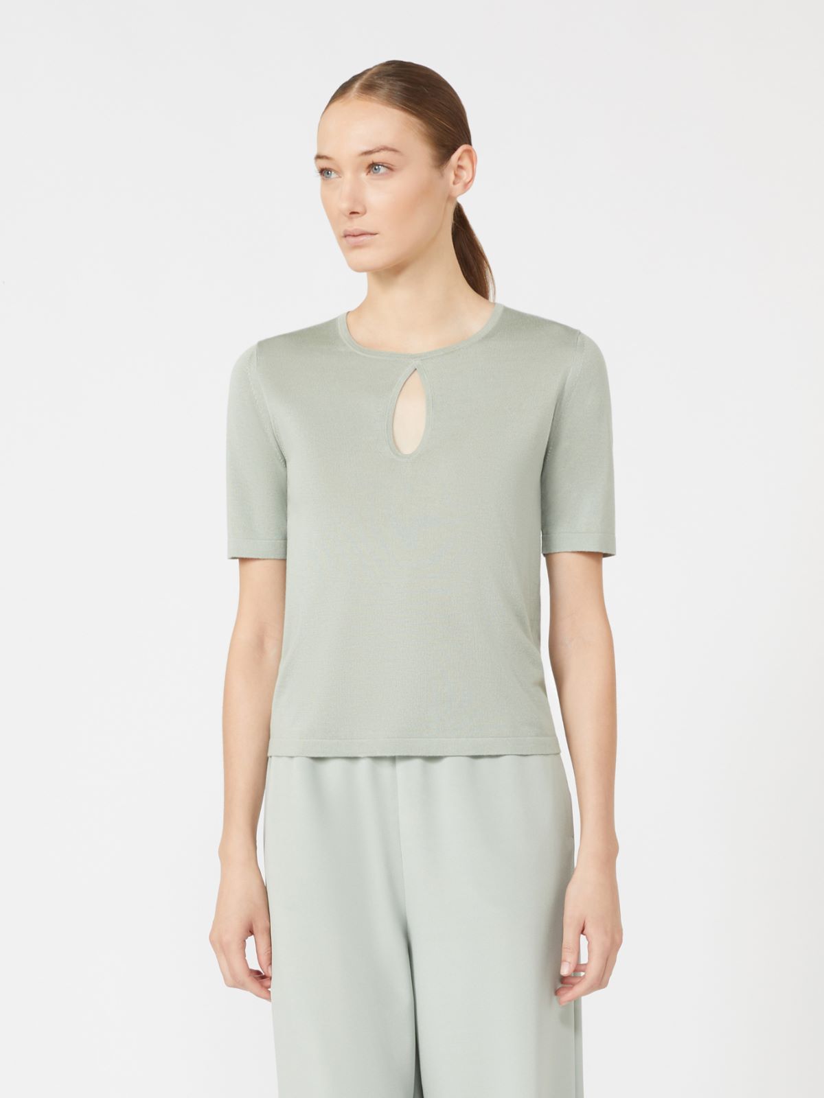 真丝混纺圆领短袖T恤 - 绿色 - Marina Rinaldi - 2