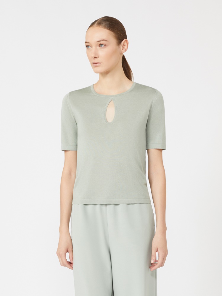 真丝混纺圆领短袖T恤 - 绿色 - Marina Rinaldi - 2