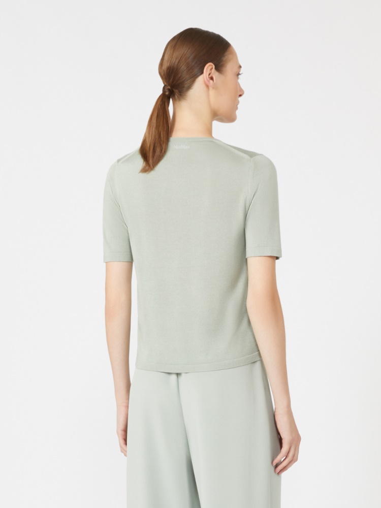 真丝混纺圆领短袖T恤 - 绿色 - Marina Rinaldi - 3