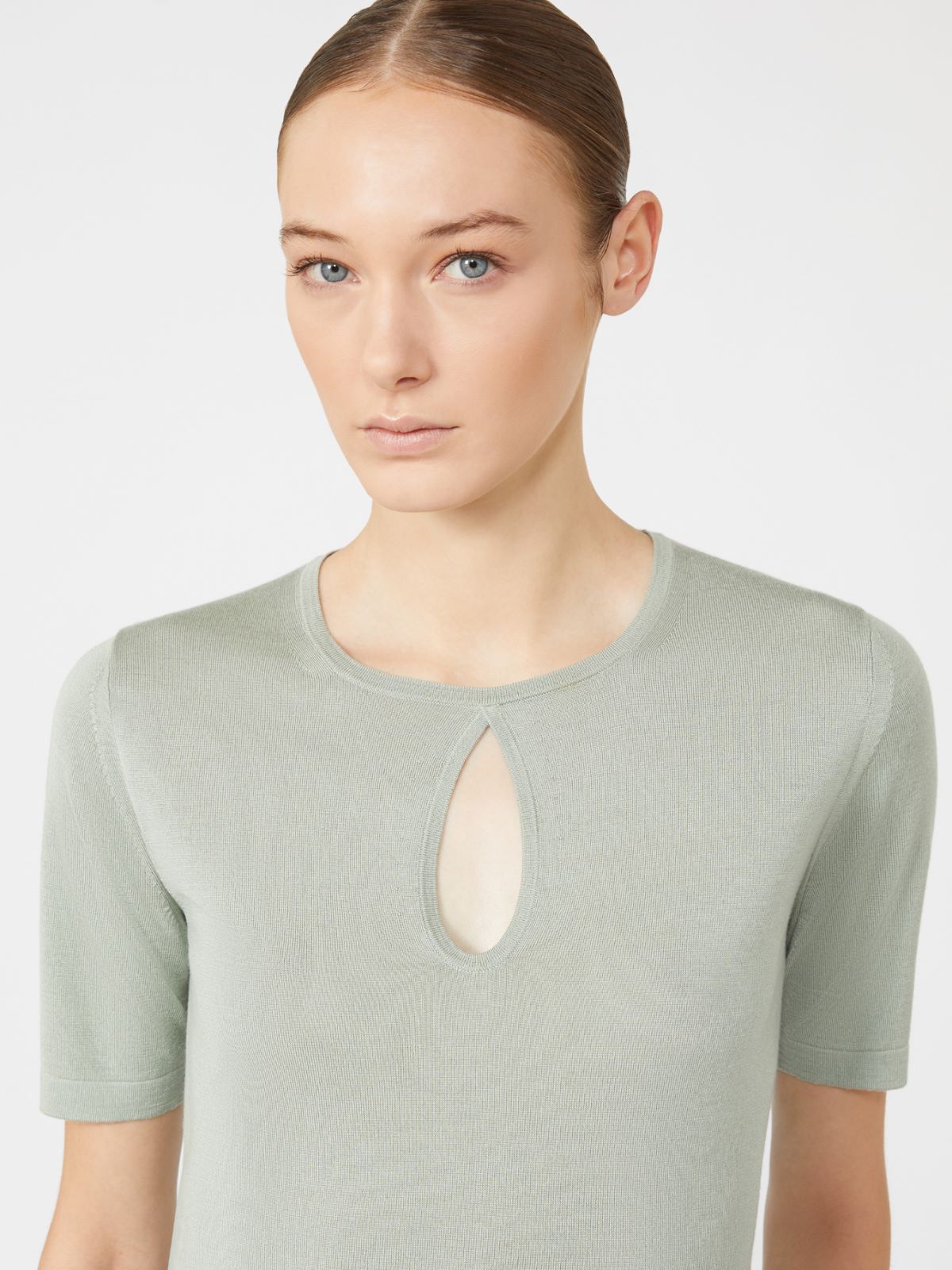 真丝混纺圆领短袖T恤 - 绿色 - Marina Rinaldi - 4