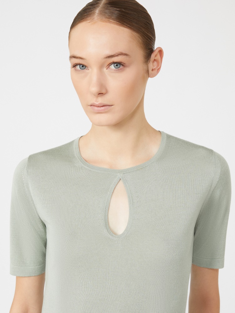 真丝混纺圆领短袖T恤 - 绿色 - Marina Rinaldi - 4