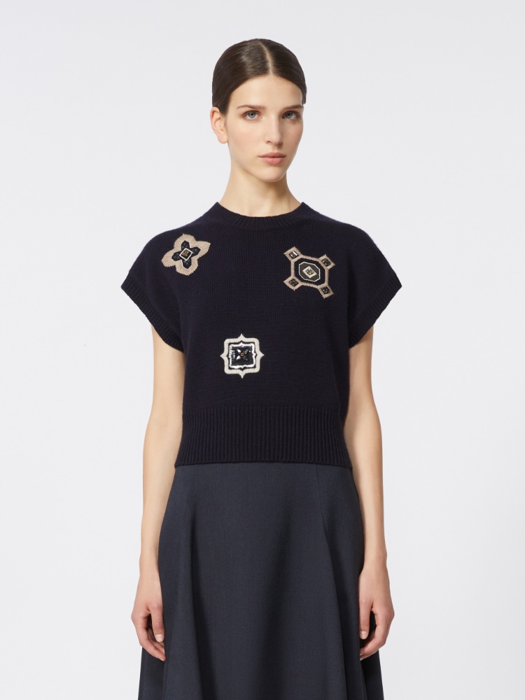 绵羊毛山羊绒短款毛衣 - 蓝色 - Marina Rinaldi - 2