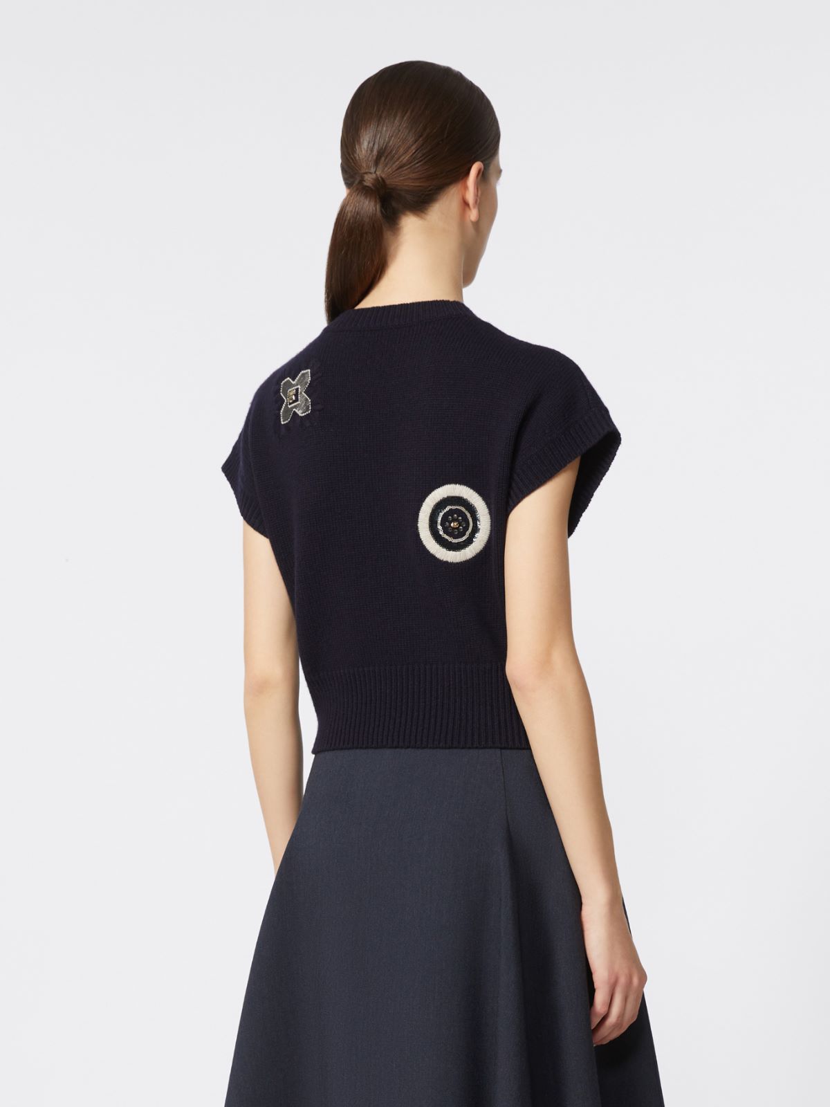 绵羊毛山羊绒短款毛衣 - 蓝色 - Marina Rinaldi - 3