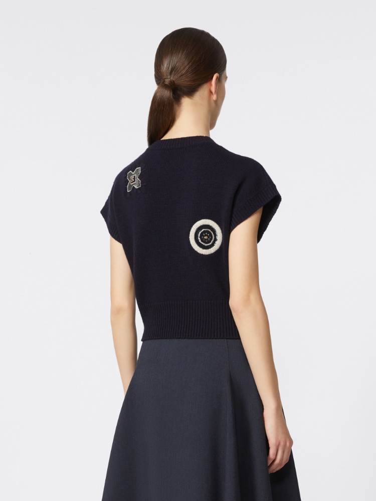 绵羊毛山羊绒短款毛衣 - 蓝色 - Marina Rinaldi - 3