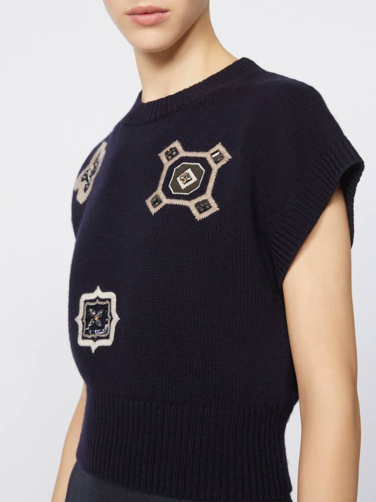 绵羊毛山羊绒短款毛衣 - 蓝色 - Marina Rinaldi - 4