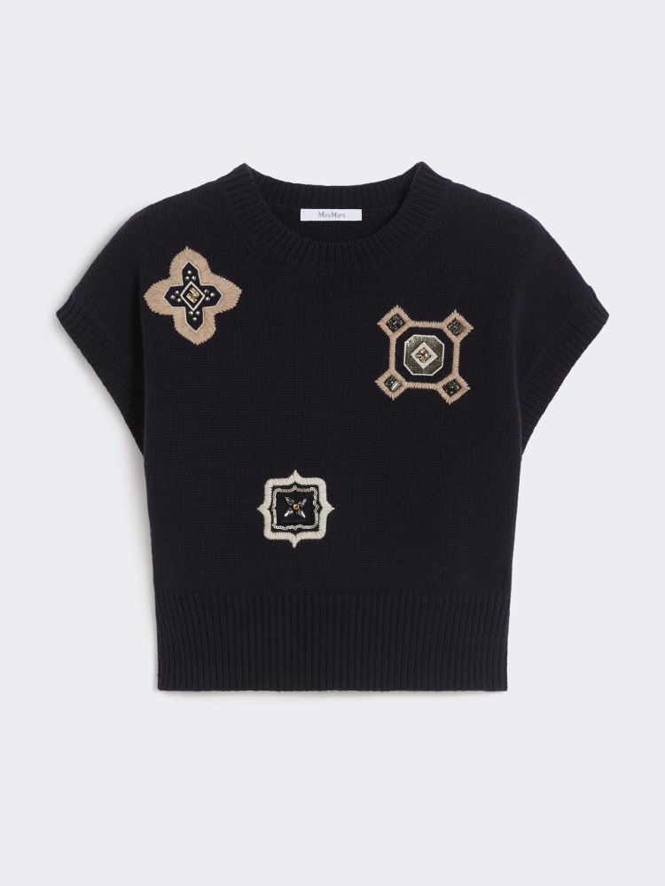 绵羊毛山羊绒短款毛衣 - 蓝色 - Marina Rinaldi - 6