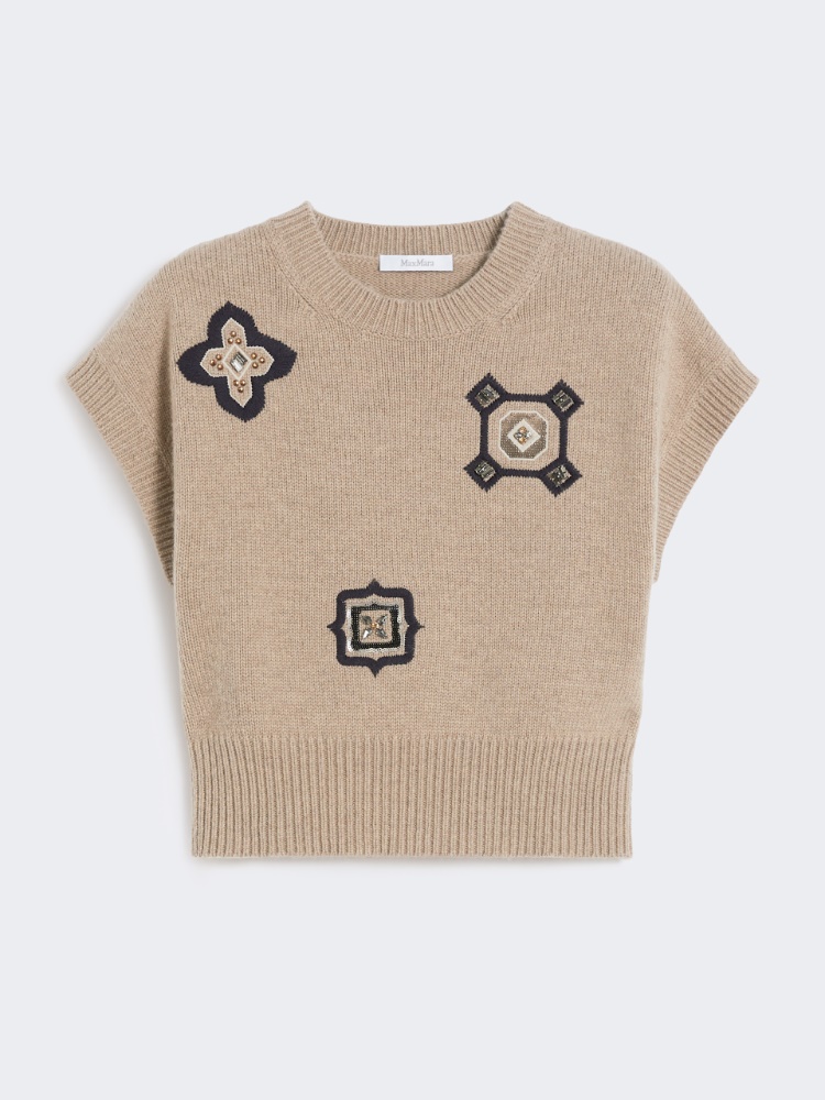 绵羊毛山羊绒短款毛衣 - 米色 - Marina Rinaldi