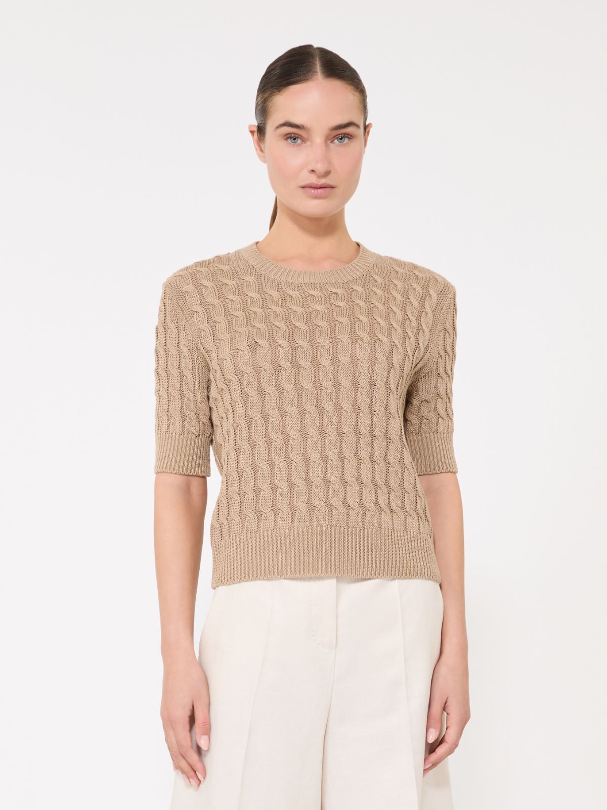 Cable-knit linen sweater - 米色 - Marina Rinaldi - 2