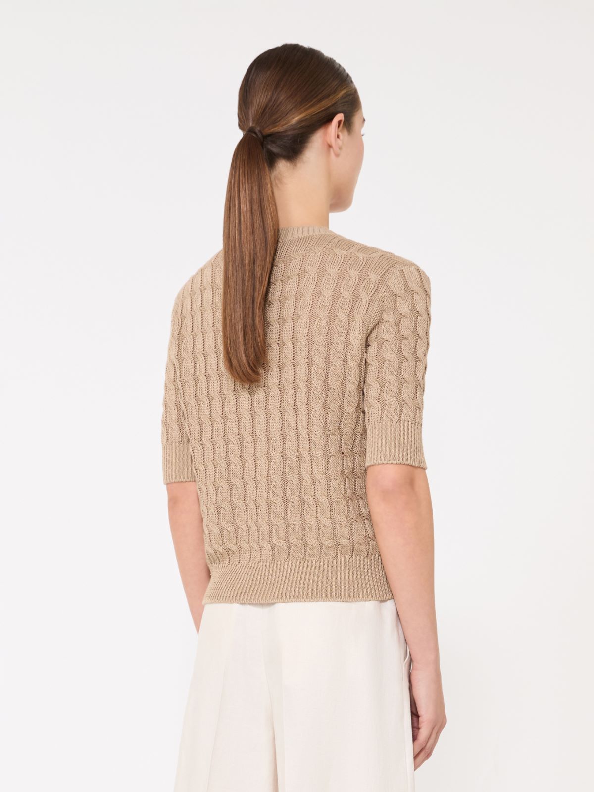 Cable-knit linen sweater - 米色 - Marina Rinaldi - 3