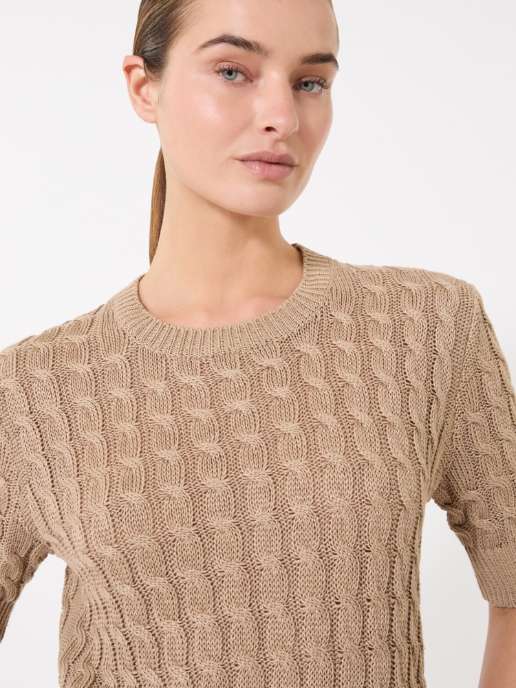 Cable-knit linen sweater - 米色 - Marina Rinaldi - 4