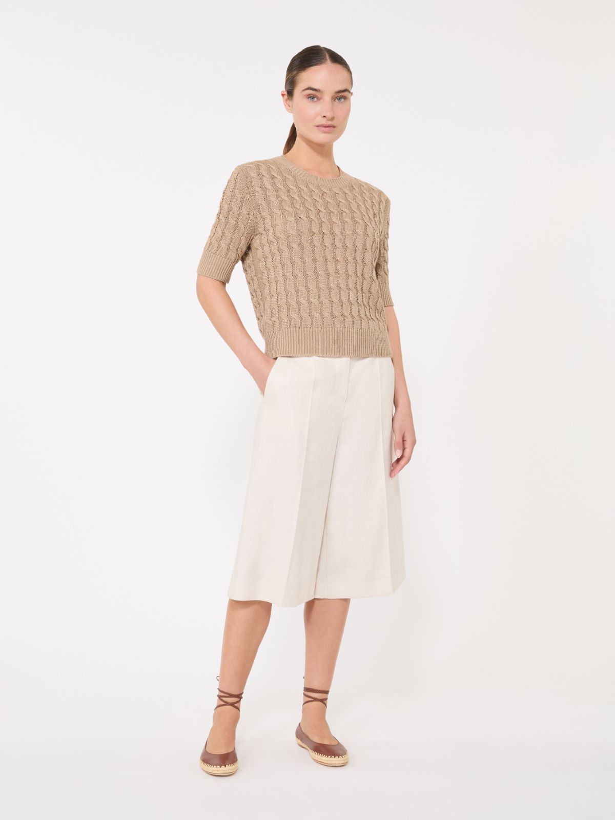 Cable-knit linen sweater - 米色 - Marina Rinaldi