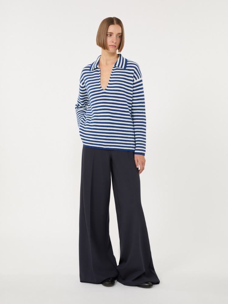 山羊绒polo针织衫 - 白色和蓝色 - Marina Rinaldi - 2