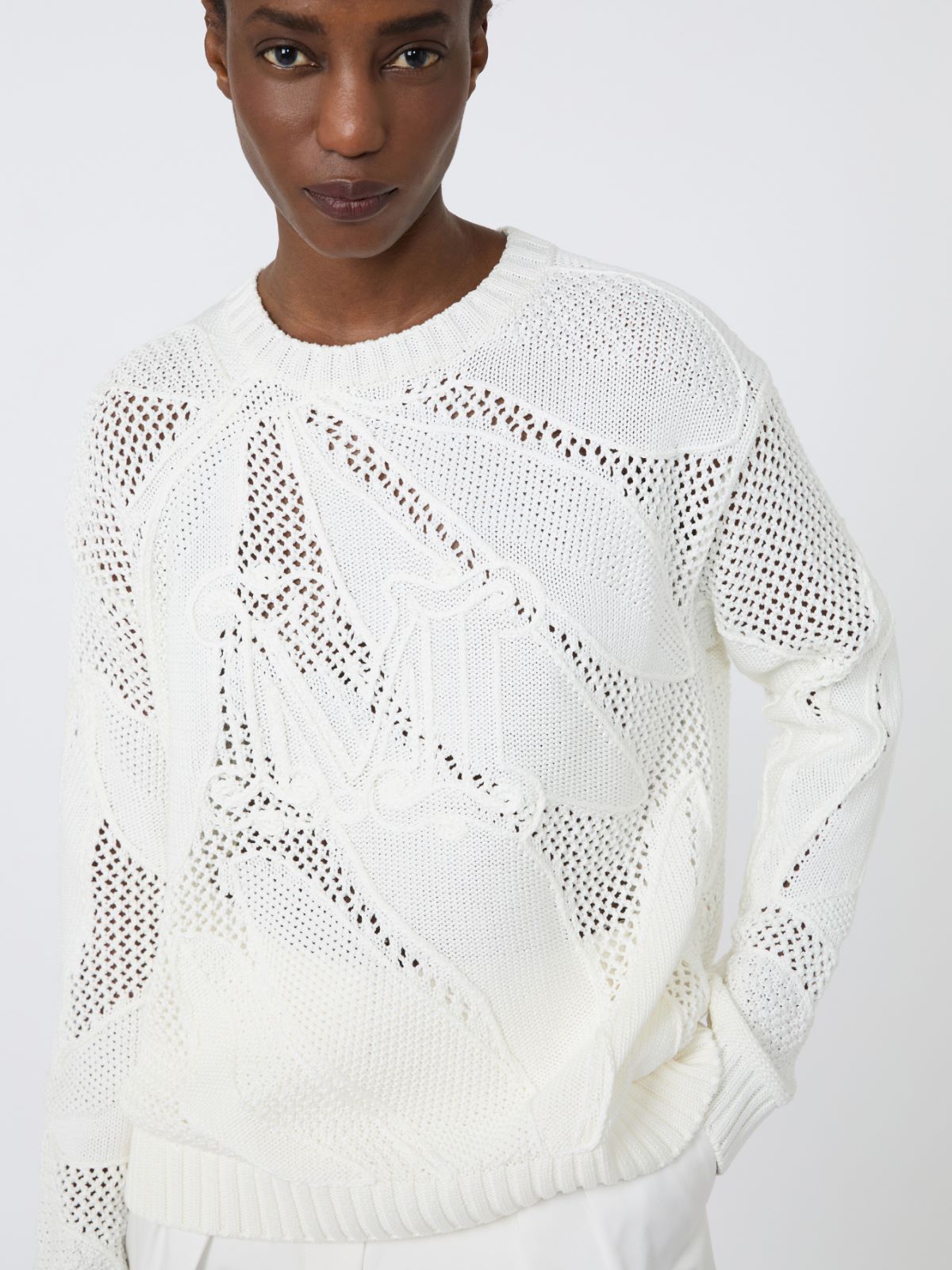 Embroidered cotton sweater - 白色 - Marina Rinaldi - 4
