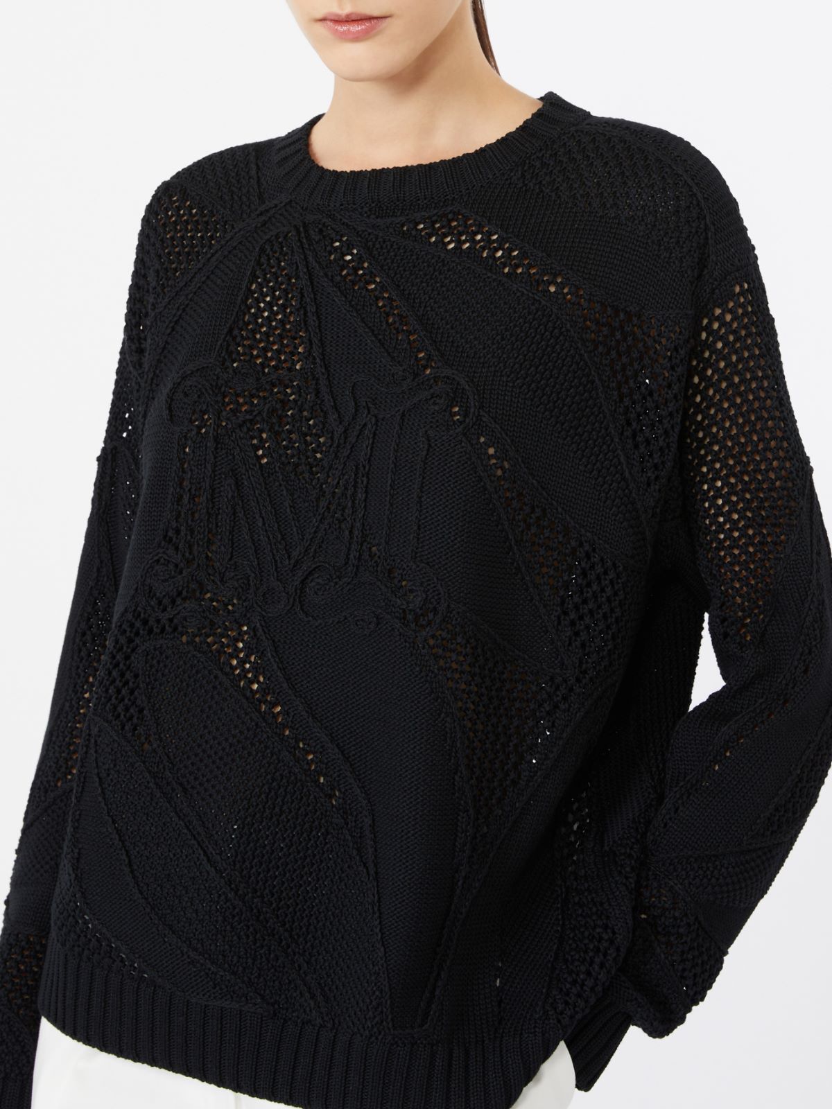 Embroidered cotton sweater - 黑色 - Marina Rinaldi - 4