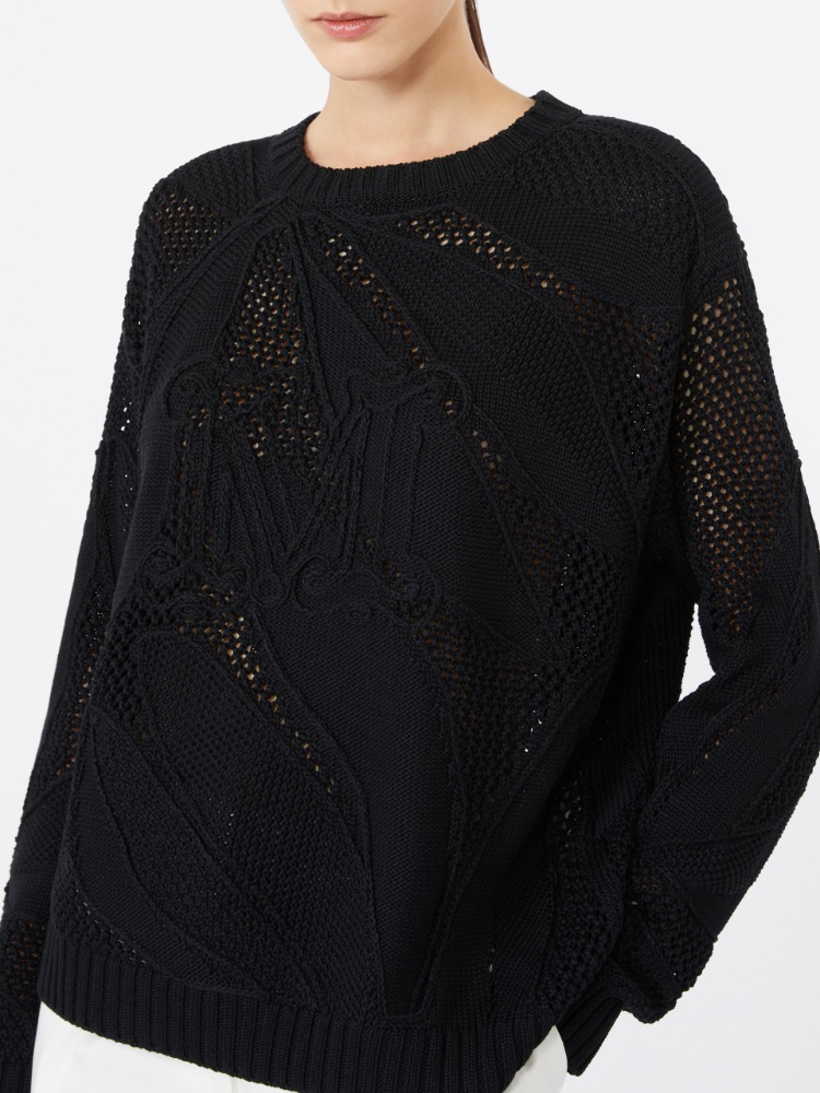 Embroidered cotton sweater - 黑色 - Marina Rinaldi - 4
