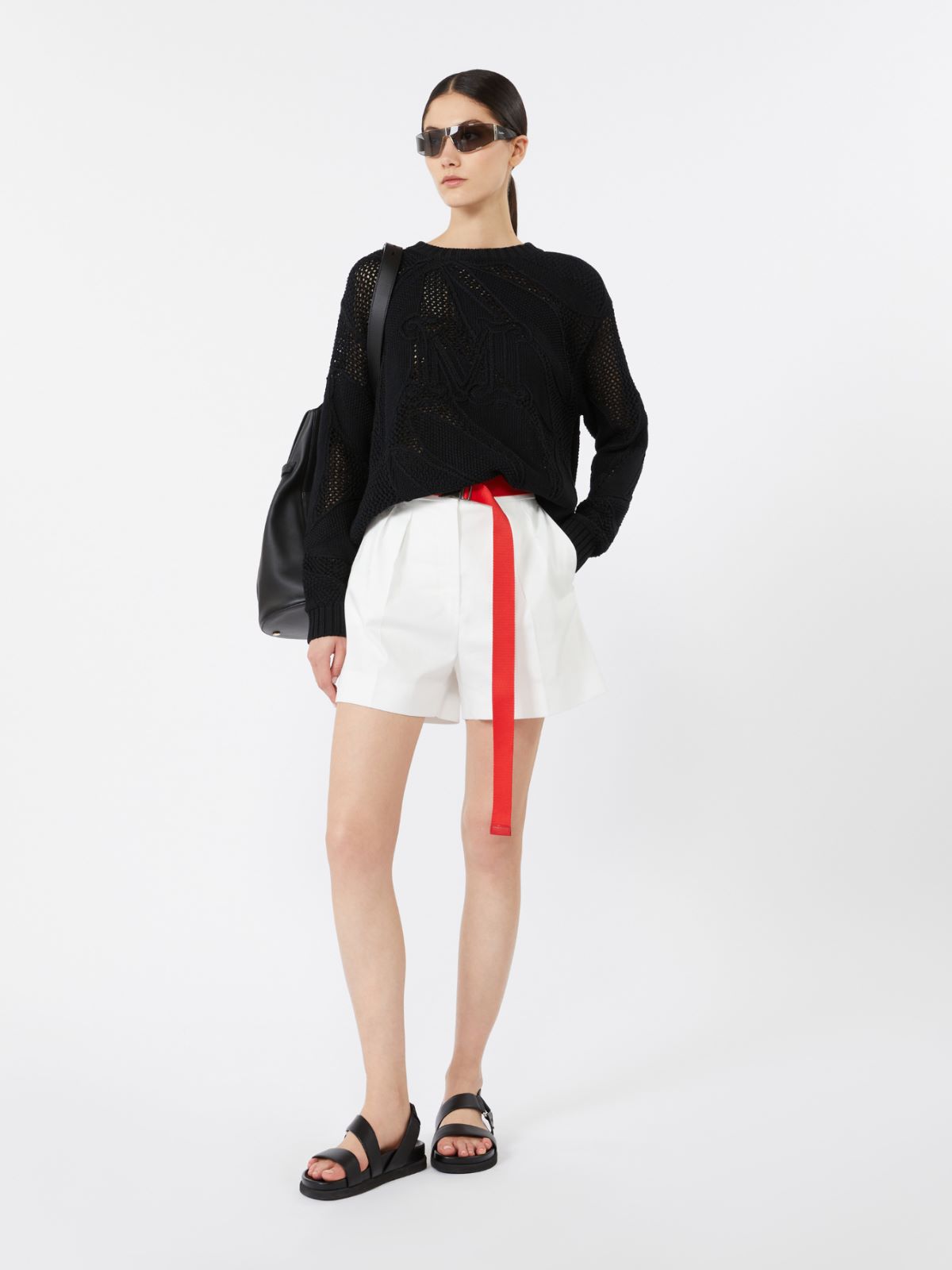 Embroidered cotton sweater - 黑色 - Marina Rinaldi