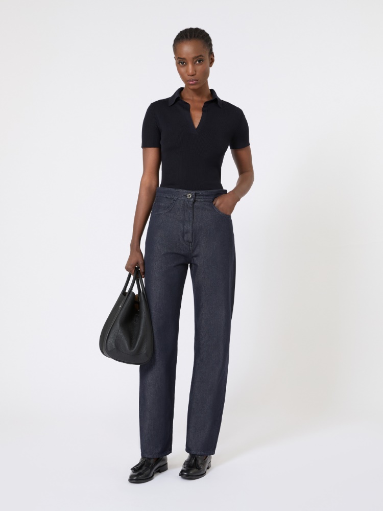 针织修身短袖polo衫 - 蓝色 - Marina Rinaldi - 2