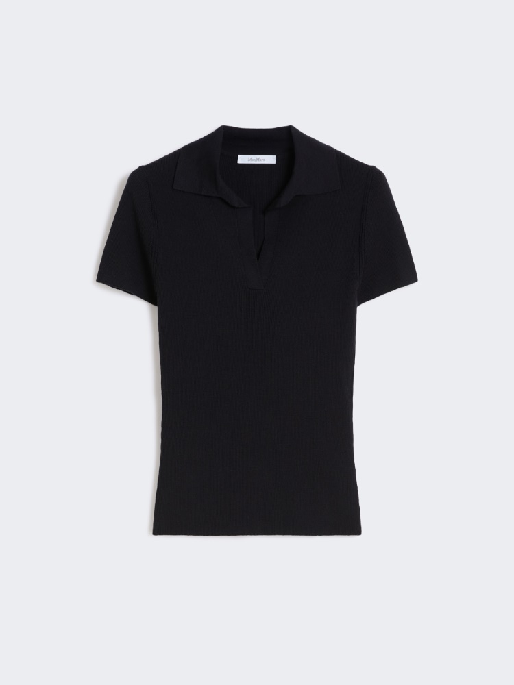 针织修身短袖polo衫 - 蓝色 - Marina Rinaldi