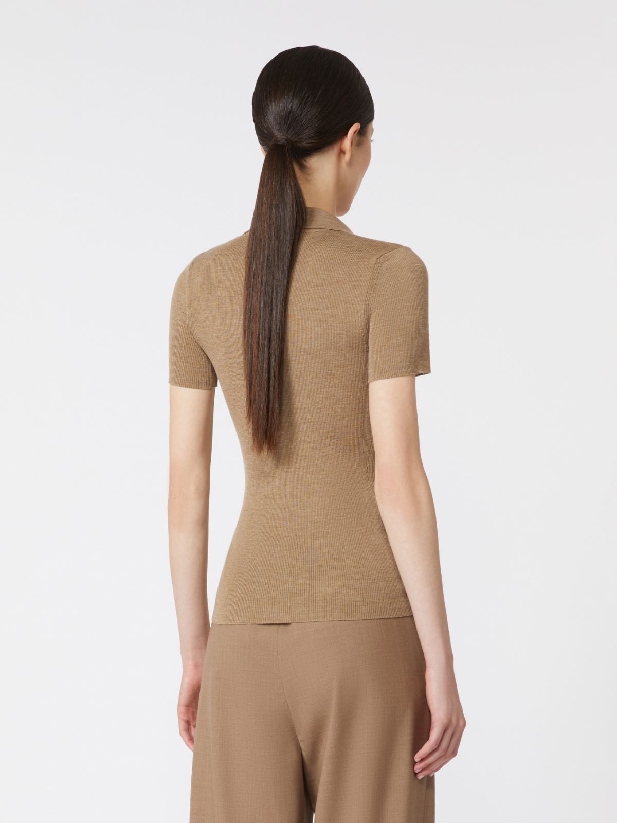 针织修身短袖polo衫 - 灰土色 - Marina Rinaldi - 3