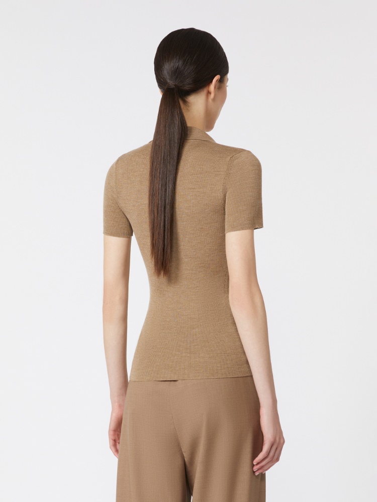 针织修身短袖polo衫 - 灰土色 - Marina Rinaldi - 3