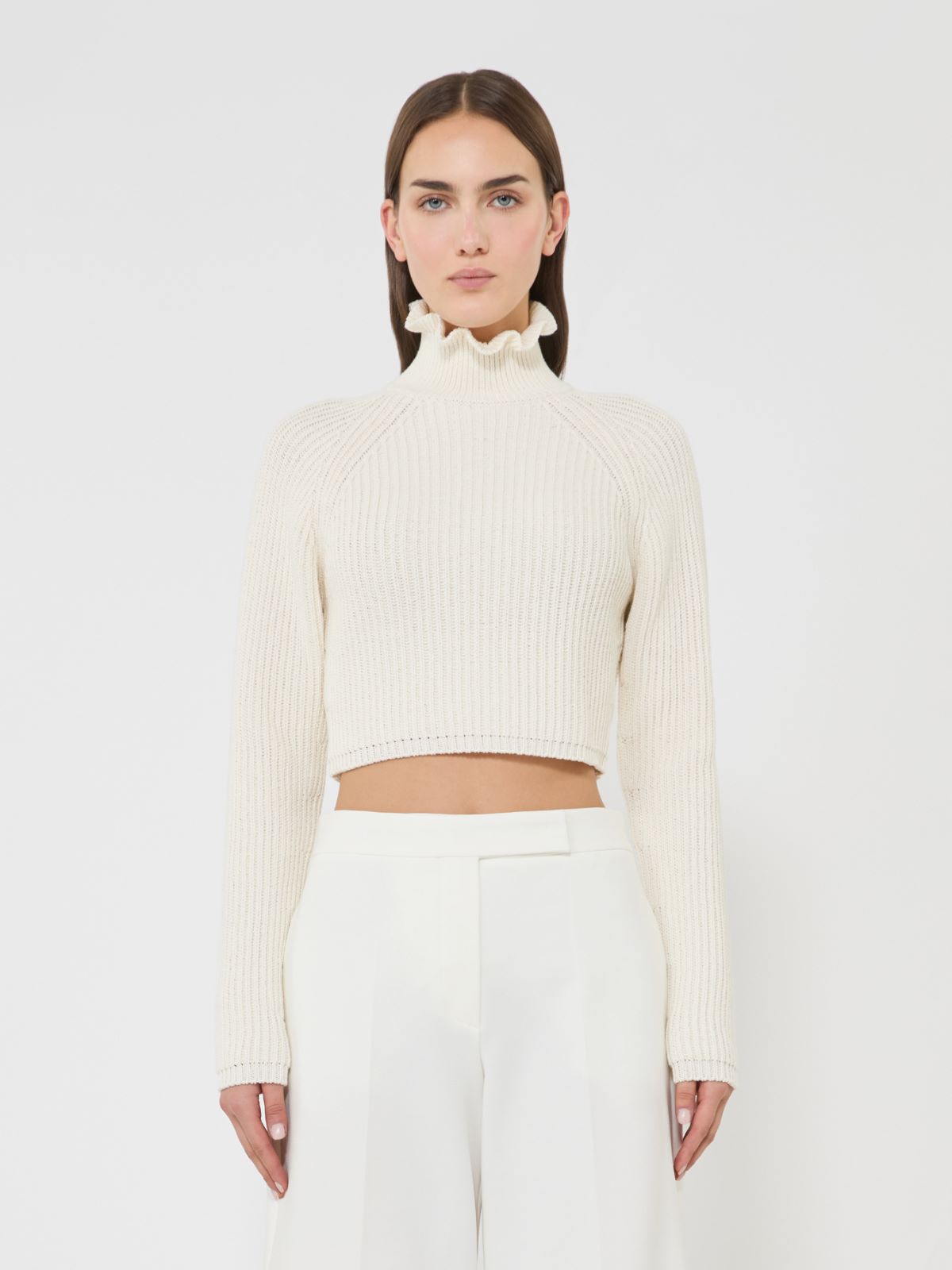 Cotton cordonnet cropped jumper - 白色 - Marina Rinaldi - 2