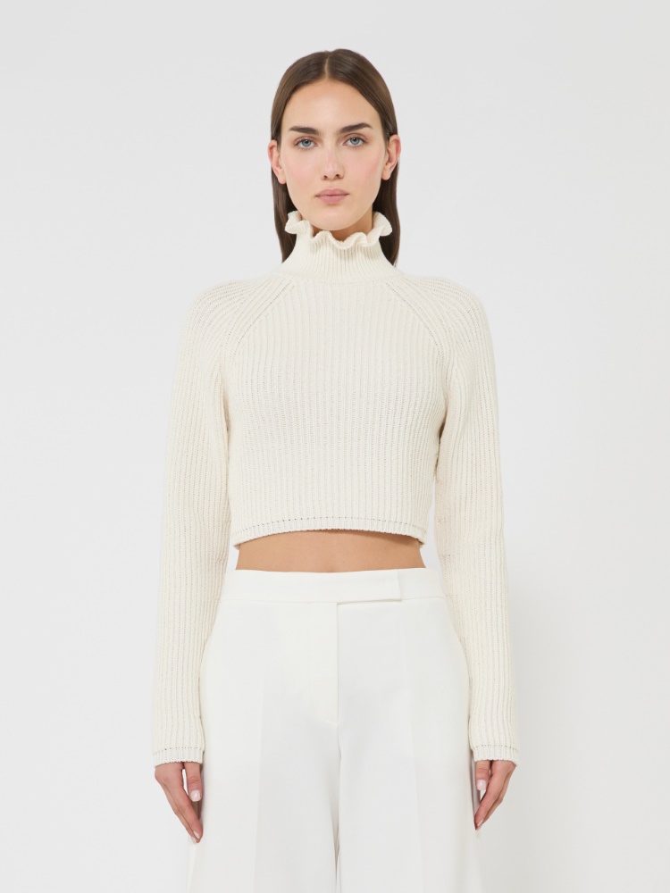 Cotton cordonnet cropped jumper - 白色 - Marina Rinaldi - 2