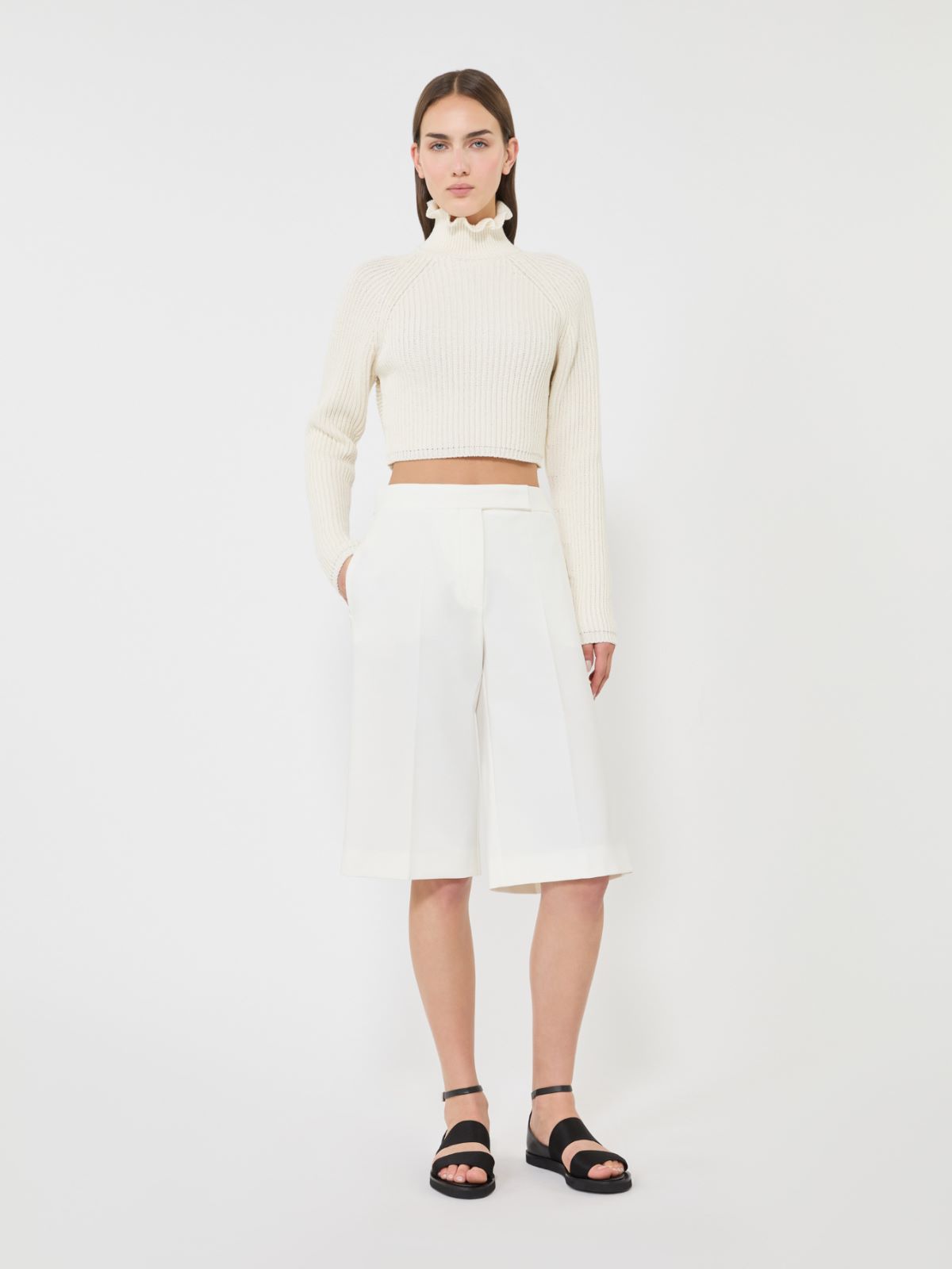 Cotton cordonnet cropped jumper - 白色 - Marina Rinaldi
