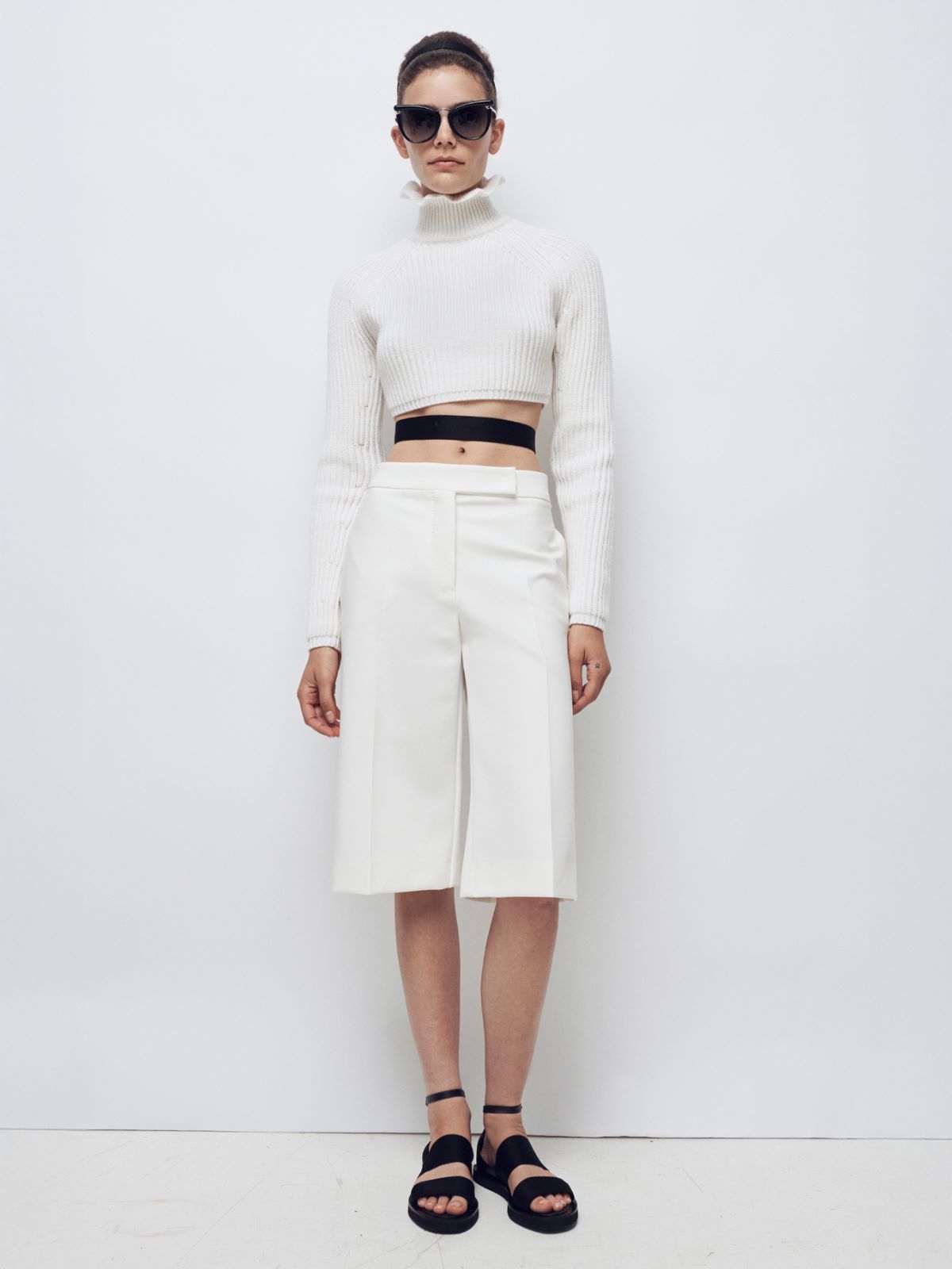 Cotton cordonnet cropped jumper - 白色 - Marina Rinaldi