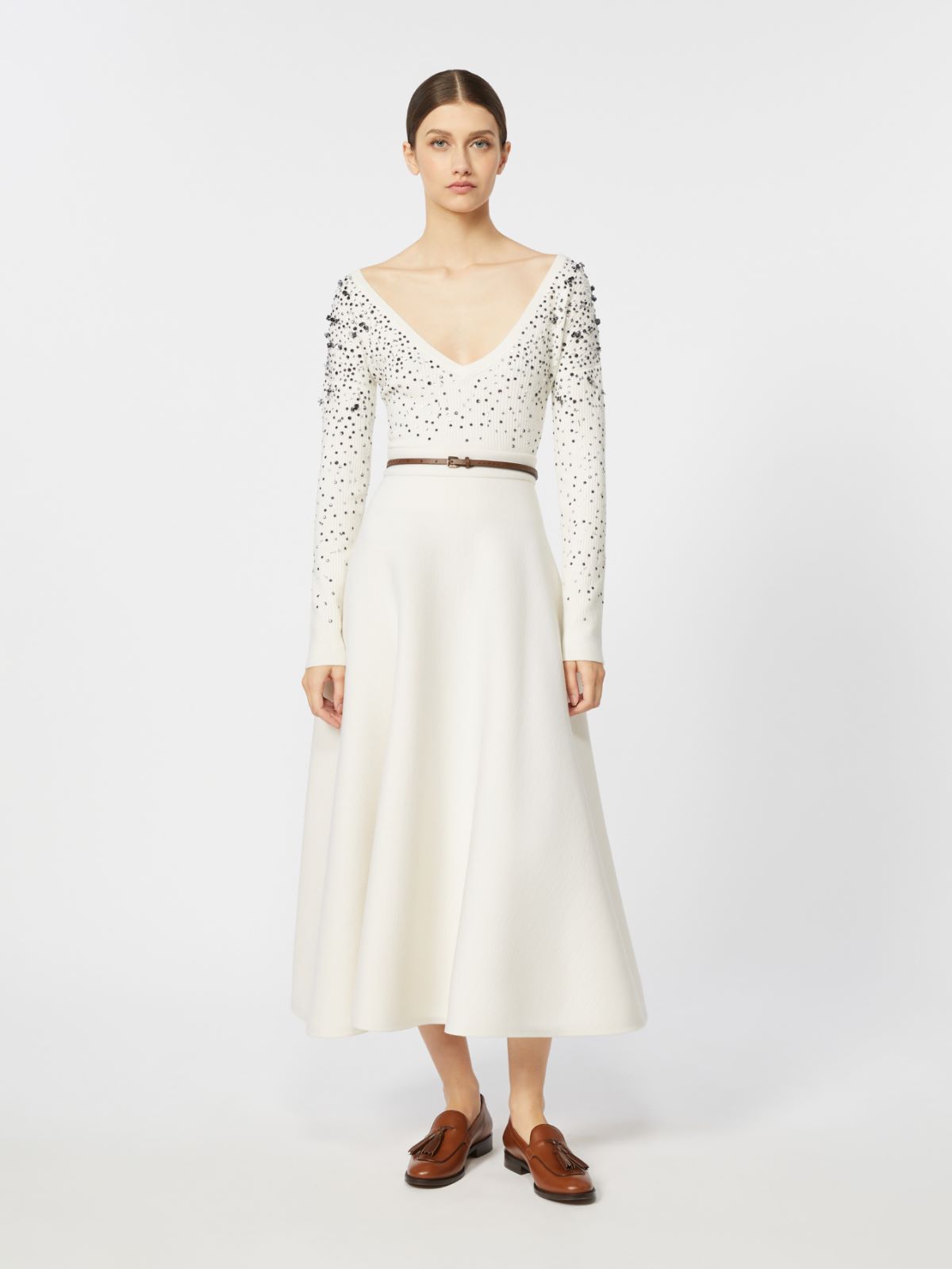 羊毛混纺长款半身裙 - 白色 - Marina Rinaldi